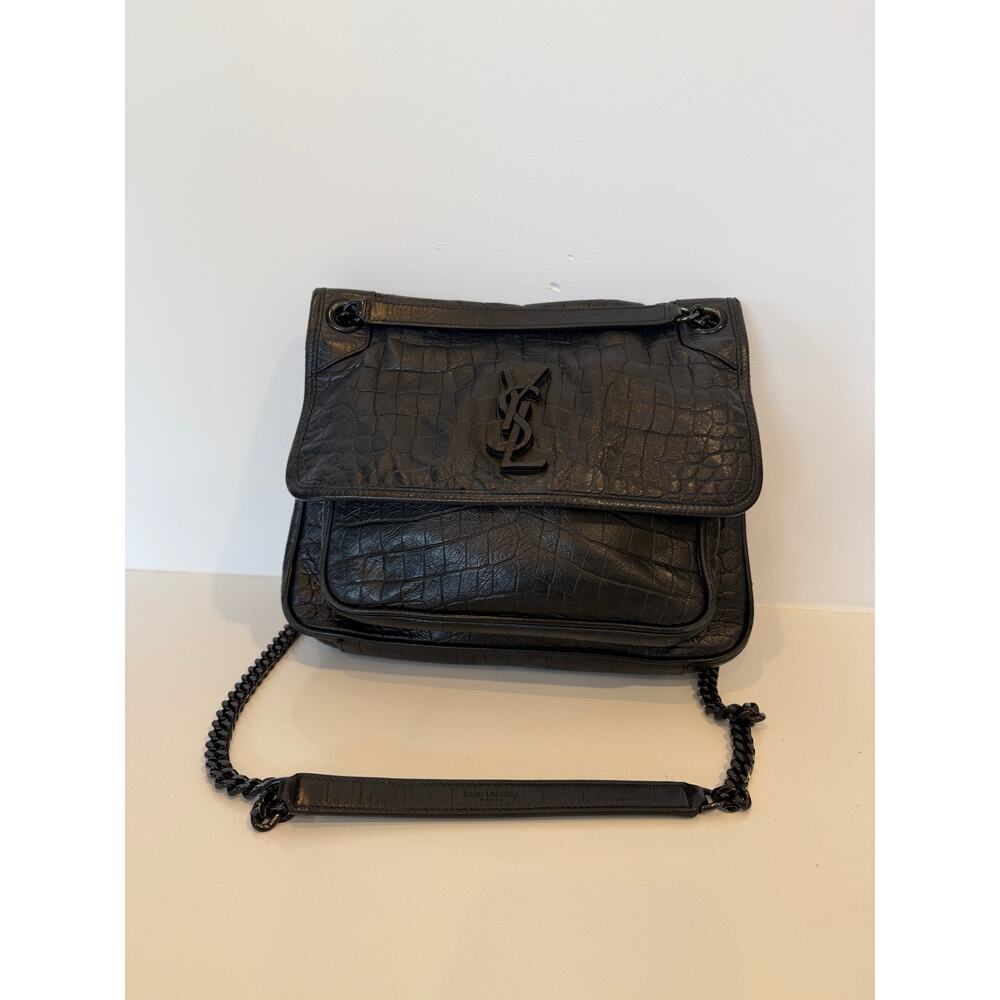 Saint Laurent Niki Medium Croc-Embossed Bag in Black - Picture 2 of 15